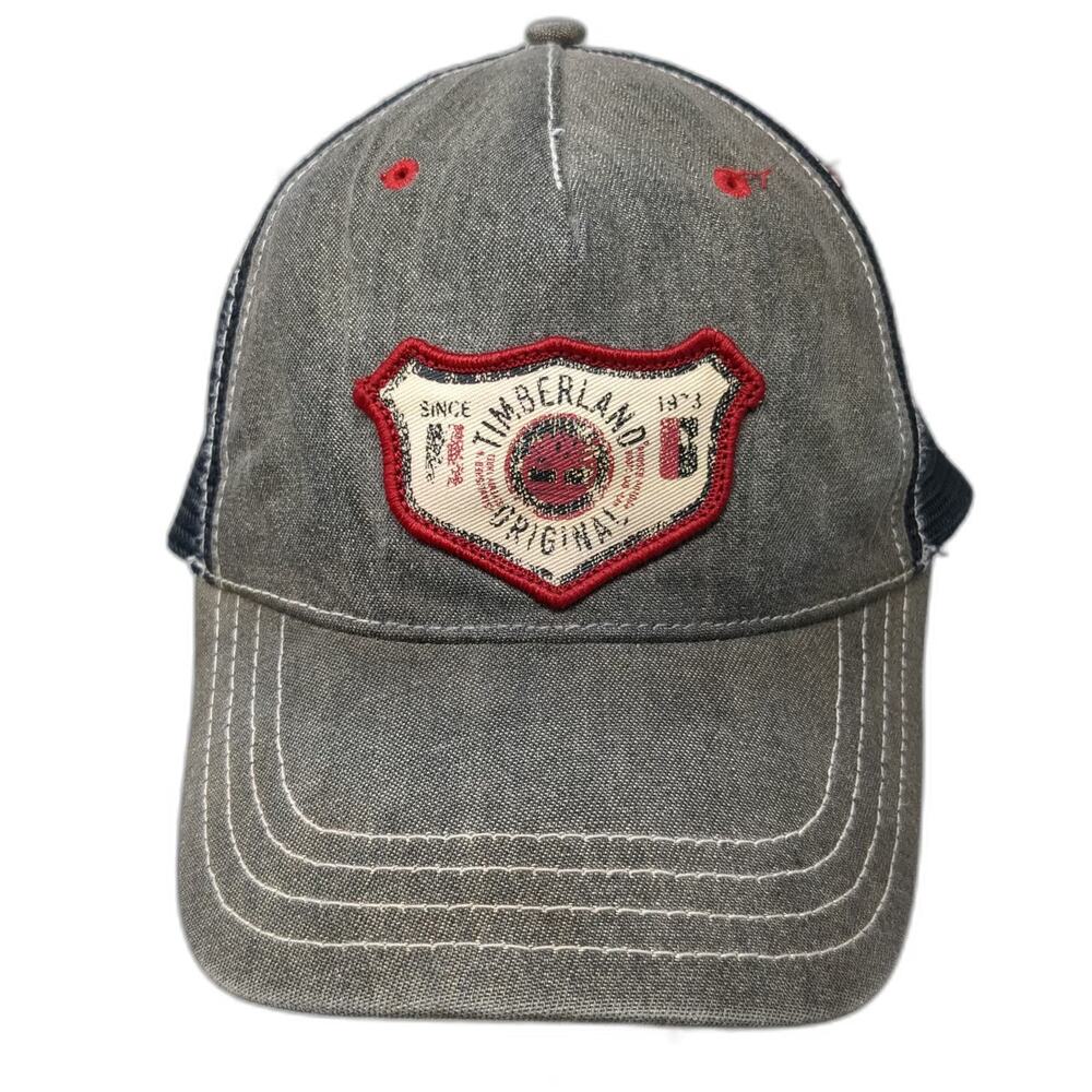 Timberland Trucker Hat Gray Black OS Snapback Mesh Patch Logo Shield Stitch
